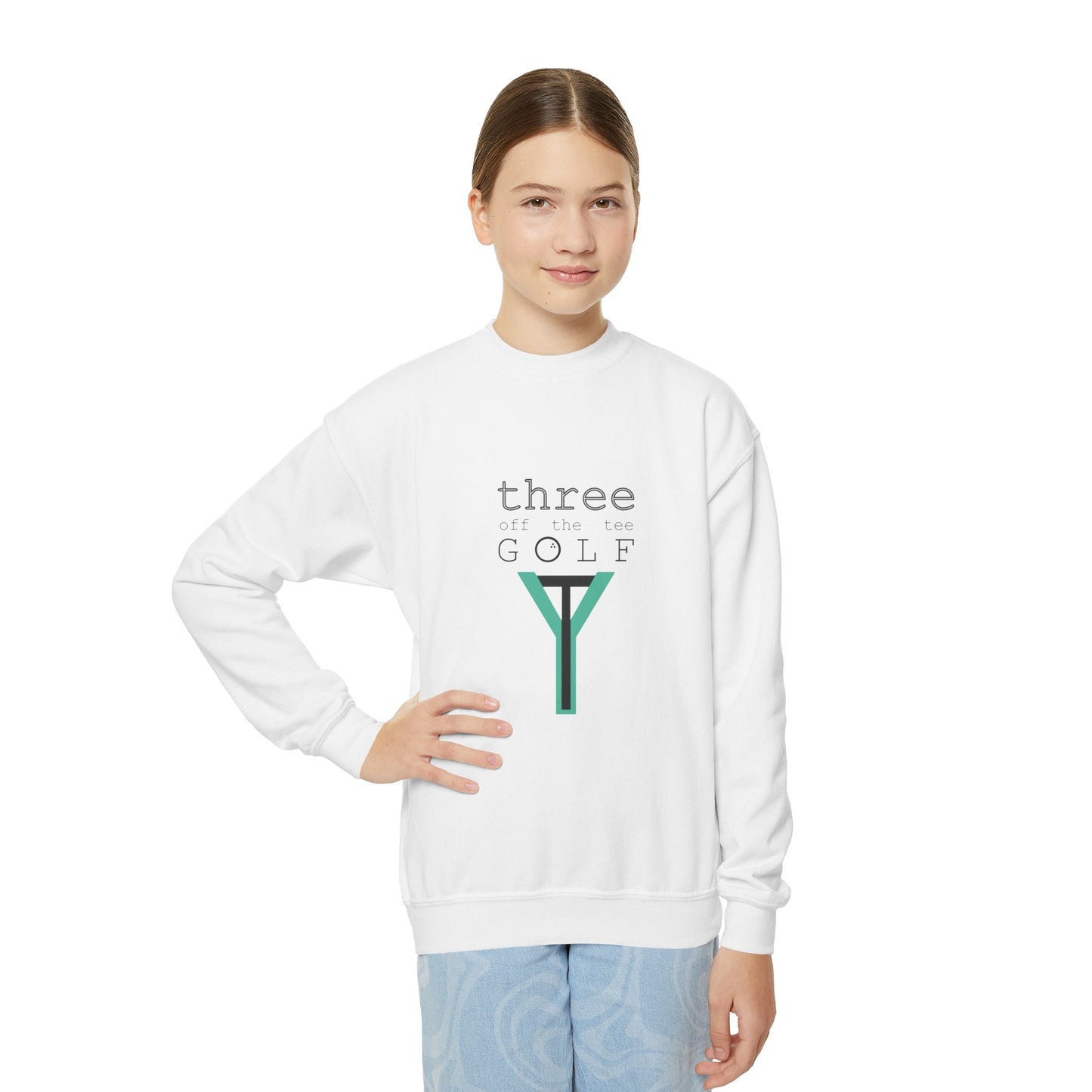 Kids 3OT Full Logo Right Hand Golfer Youth Crewneck Sweatshirt