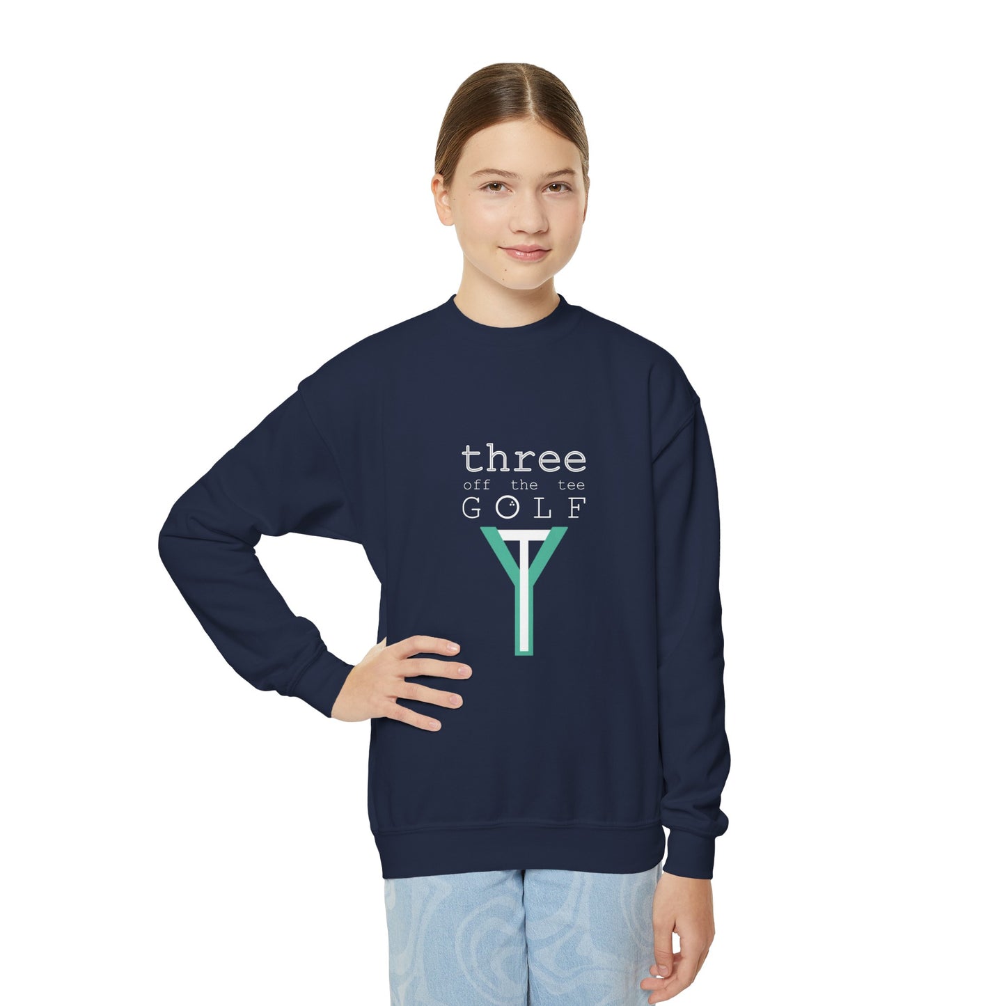 Kids 3OT Full Logo Left Hand Golfer Youth Crewneck Sweatshirt