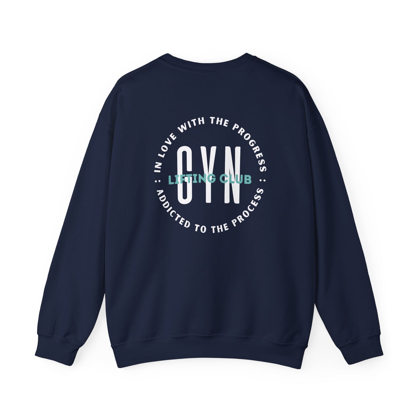 GYN Lifting Club Pump Cover (small front logo with back print) Unisex Sweatshirt